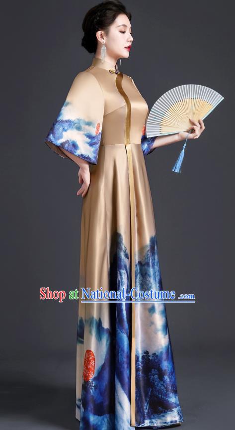 Chinese Style Top Atmospheric Banquet Evening Dress Long Section Annual Meeting Model Catwalk Show Costume Dress