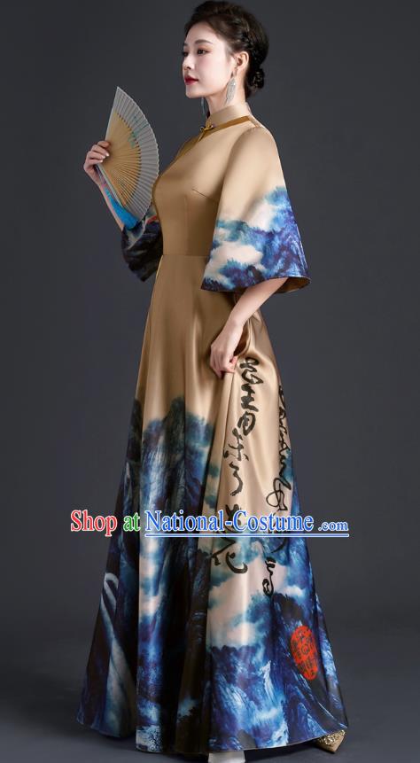 Chinese Style Top Atmospheric Banquet Evening Dress Long Section Annual Meeting Model Catwalk Show Costume Dress