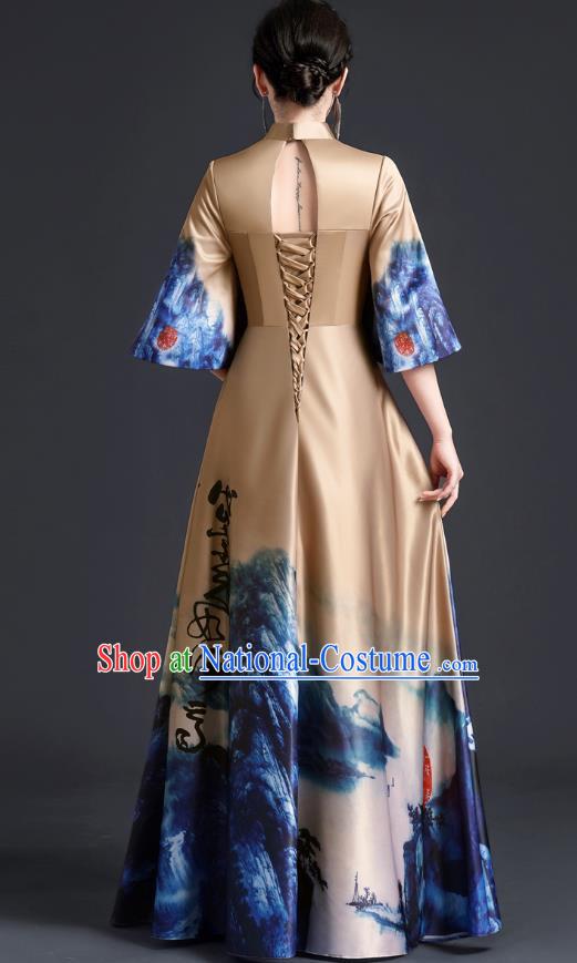 Chinese Style Top Atmospheric Banquet Evening Dress Long Section Annual Meeting Model Catwalk Show Costume Dress