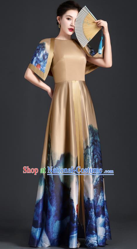 Chinese Style Top Atmospheric Landscape Painting Banquet Evening Dress Long Model Stage Catwalk Art Examination Performance Dress