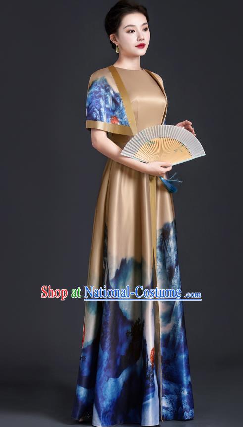 Chinese Style Top Atmospheric Landscape Painting Banquet Evening Dress Long Model Stage Catwalk Art Examination Performance Dress