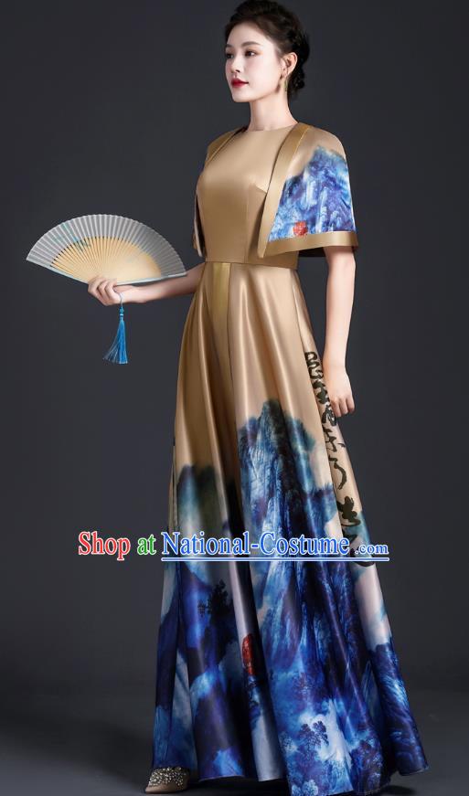 Chinese Style Top Atmospheric Landscape Painting Banquet Evening Dress Long Model Stage Catwalk Art Examination Performance Dress