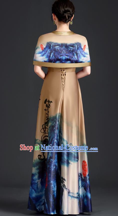 Chinese Style Top Atmospheric Landscape Painting Banquet Evening Dress Long Model Stage Catwalk Art Examination Performance Dress