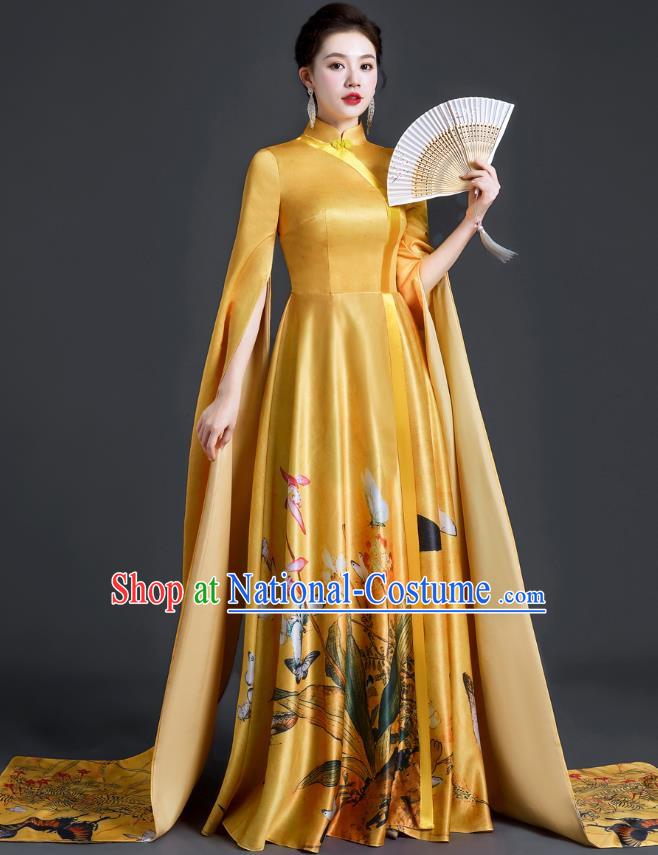 Chinese Style Top Evening Dress Annual Meeting Model Catwalk Show Cheongsam Performance Costume Atmospheric Guzheng Performance Art Test