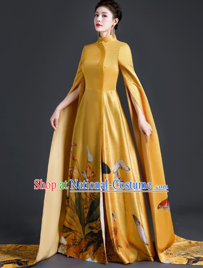 Chinese Style Top Evening Dress Annual Meeting Model Catwalk Show Cheongsam Performance Costume Atmospheric Guzheng Performance Art Test