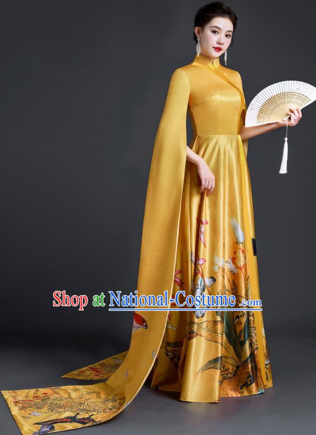 Chinese Style Top Evening Dress Annual Meeting Model Catwalk Show Cheongsam Performance Costume Atmospheric Guzheng Performance Art Test