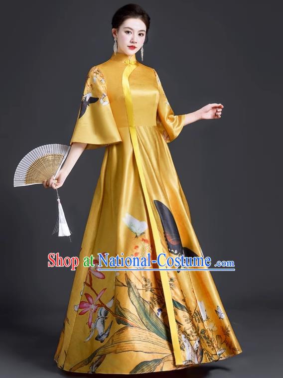 Chinese Style Top Banquet Evening Dress Long Section Annual Meeting Model Catwalk Show Costume Dress