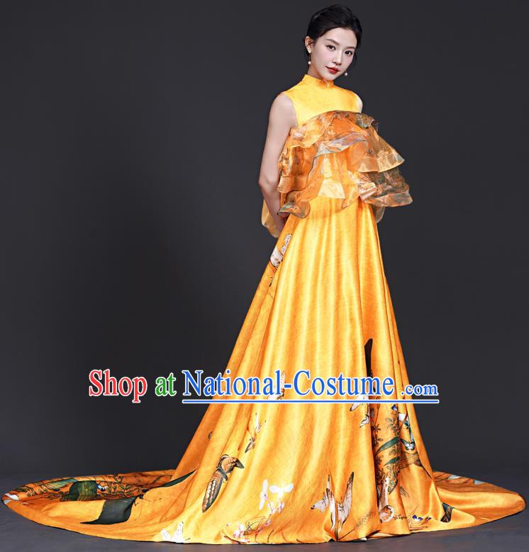 Chinese Style Top Big Tail Dress To Host The Banquet Dress Art Test Model Catwalk Show Exaggerated Performance Dress Skirt Self Cultivation