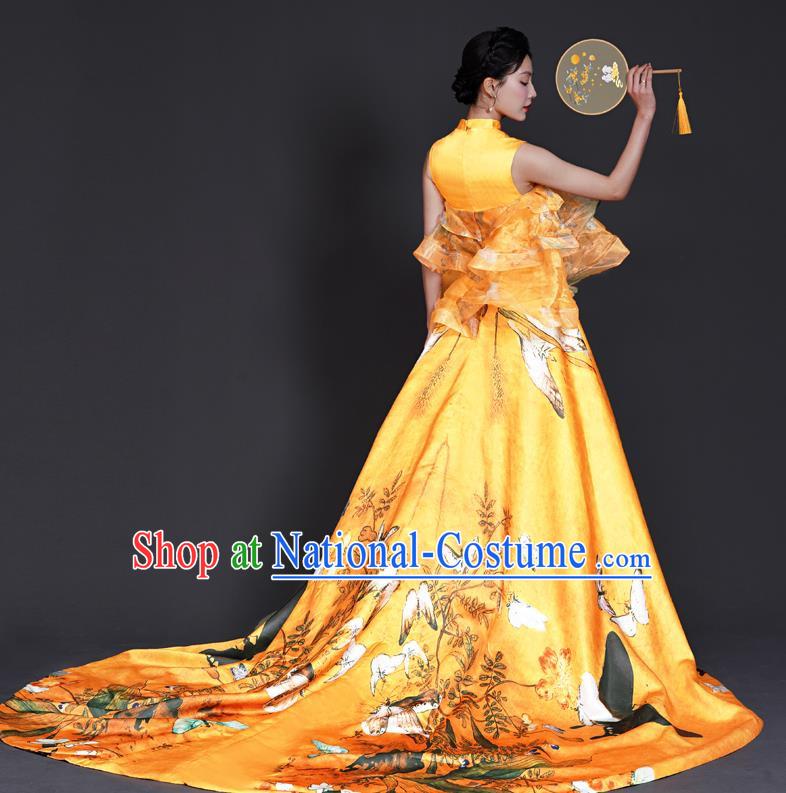 Chinese Style Top Big Tail Dress To Host The Banquet Dress Art Test Model Catwalk Show Exaggerated Performance Dress Skirt Self Cultivation