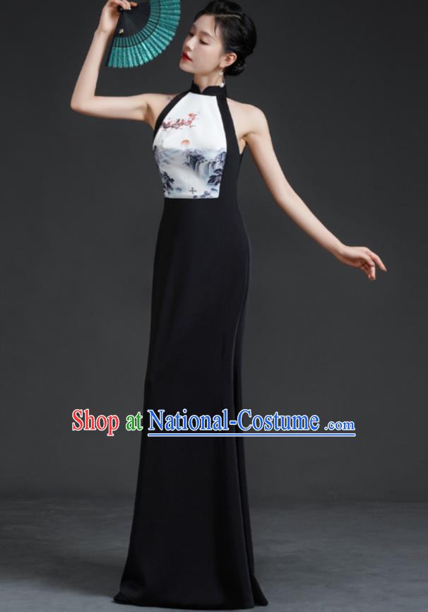 Chinese Style Banquet Evening Dress Sexy Shoulders Young Improved Catwalk Cheongsam Long Party Party Dress