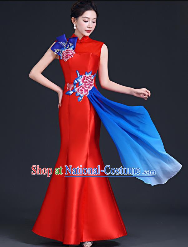 Chinese Style Improved Long Fishtail Banquet Evening Dress Skirt Annual Meeting Show Host Catwalk Cheongsam