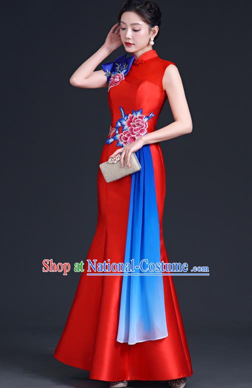 Chinese Style Improved Long Fishtail Banquet Evening Dress Skirt Annual Meeting Show Host Catwalk Cheongsam