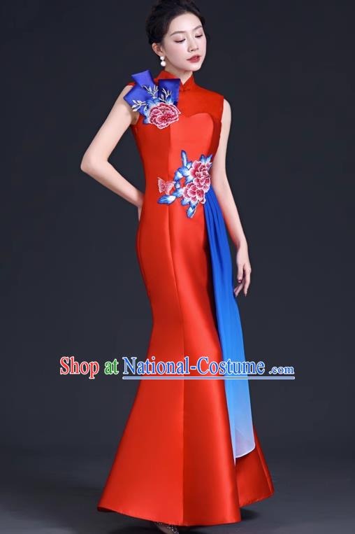 Chinese Style Improved Long Fishtail Banquet Evening Dress Skirt Annual Meeting Performance Host Catwalk Cheongsam