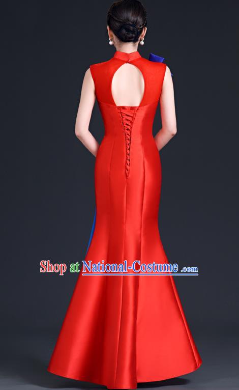 Chinese Style Improved Long Fishtail Banquet Evening Dress Skirt Annual Meeting Performance Host Catwalk Cheongsam