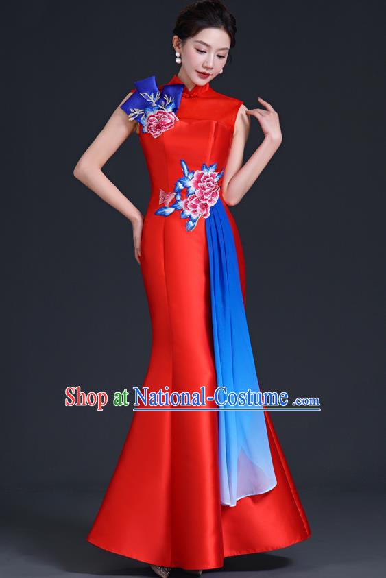 Chinese Style Improved Long Fishtail Banquet Evening Dress Skirt Annual Meeting Performance Host Catwalk Cheongsam