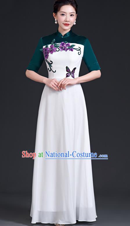 Chinese Style Top Dress Stage Choir Catwalk Cheongsam Performance Clothing Chiffon Long Skirt Hit Color