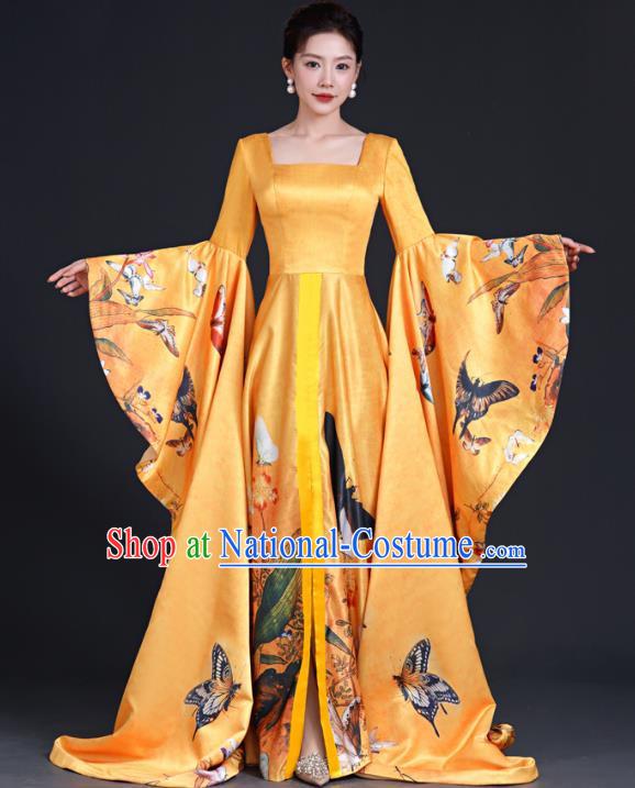 Chinese Fashion Top Catwalk Evening Dress Atmosphere Art Examination Vocal Performance Host Dress Model Cheongsam Long Costumes