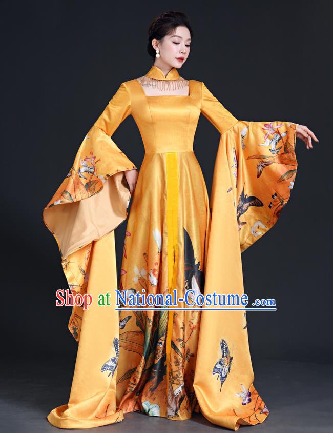 Chinese Fashion Top Catwalk Evening Dress Atmosphere Art Examination Vocal Performance Host Dress Model Cheongsam Long Costumes