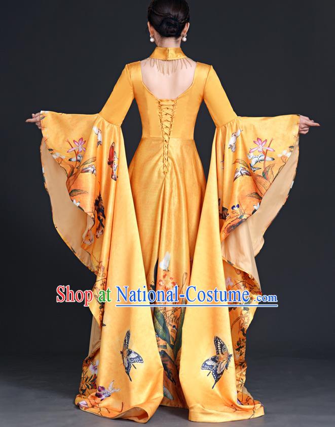 Chinese Fashion Top Catwalk Evening Dress Atmosphere Art Examination Vocal Performance Host Dress Model Cheongsam Long Costumes