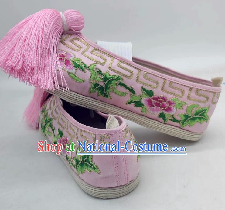 Thousand Layer Bottom Opera Huadan Flat Bottomed Embroidered Shoes Hook Gold Chinese Style Classical Dance Big Peony