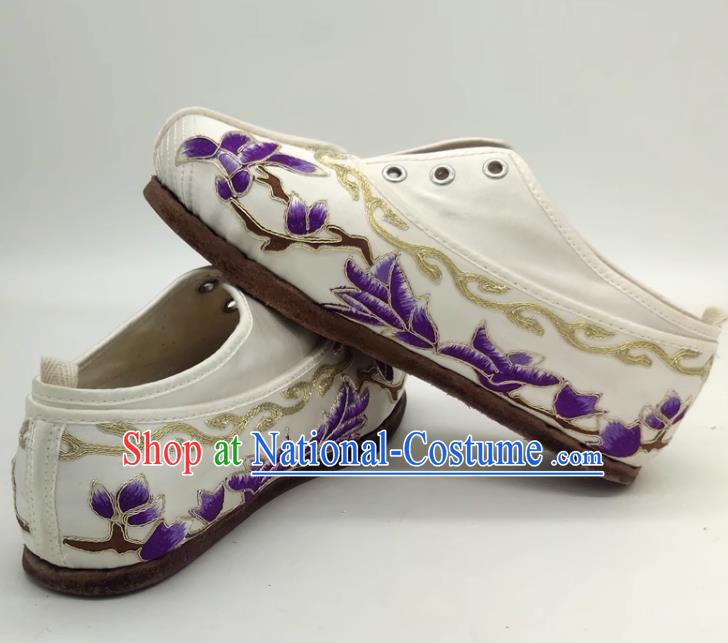 Chinese Opera Huadan Embroidered Shoes Miss Tsing Yi Flat Bottom Antique Costume