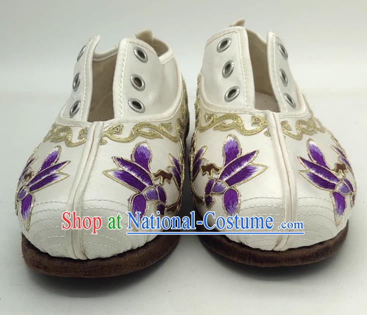 Chinese Opera Huadan Embroidered Shoes Miss Tsing Yi Flat Bottom Antique Costume