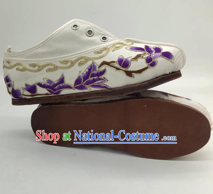 Chinese Opera Huadan Embroidered Shoes Miss Tsing Yi Flat Bottom Antique Costume