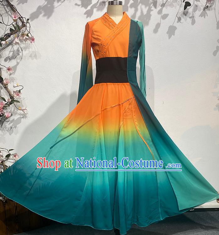 China Classical Han and Tang Orange Ode Wide Sleeved Dance Costumes for The Thirteenth Lotus Award Art Examination Practice Costumes