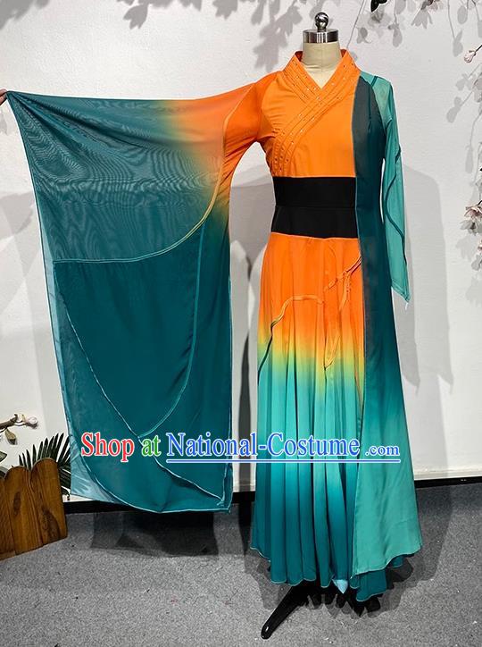 China Classical Han and Tang Orange Ode Wide Sleeved Dance Costumes for The Thirteenth Lotus Award Art Examination Practice Costumes