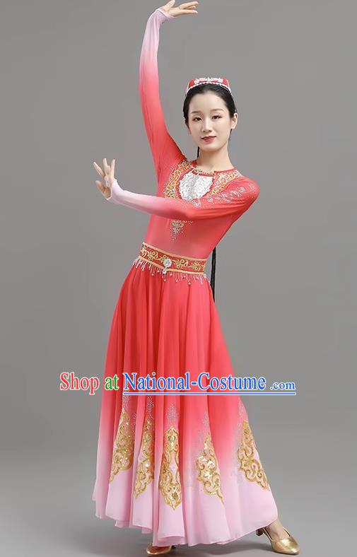 China Xinjiang Dance Opening Dance Skirt Elegant Gradient Color Large Skirt Performance Clothing Self Cultivation Practice Performance Examination Performance Clothing