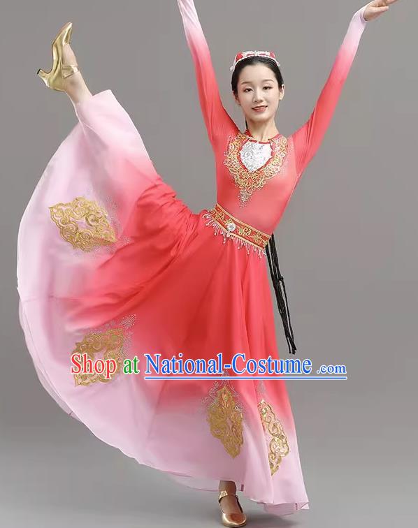 China Xinjiang Dance Opening Dance Skirt Elegant Gradient Color Large Skirt Performance Clothing Self Cultivation Practice Performance Examination Performance Clothing