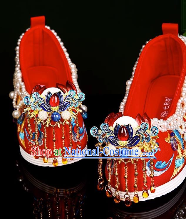 Ming Xiuhe Wedding Shoes Wedding Embroidered Shoes With Heightened Women Red Hanfu Handmade Beading