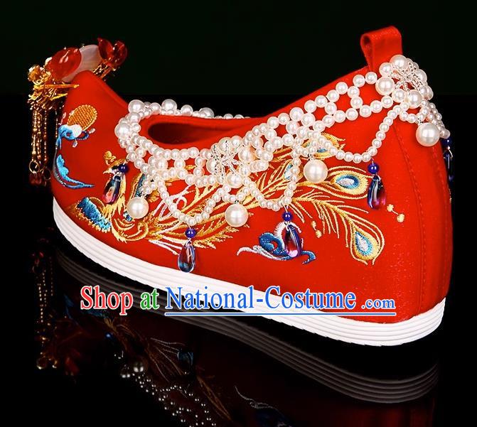 Ming Xiuhe Wedding Shoes Wedding Embroidered Shoes With Heightened Women Red Hanfu Handmade Beading