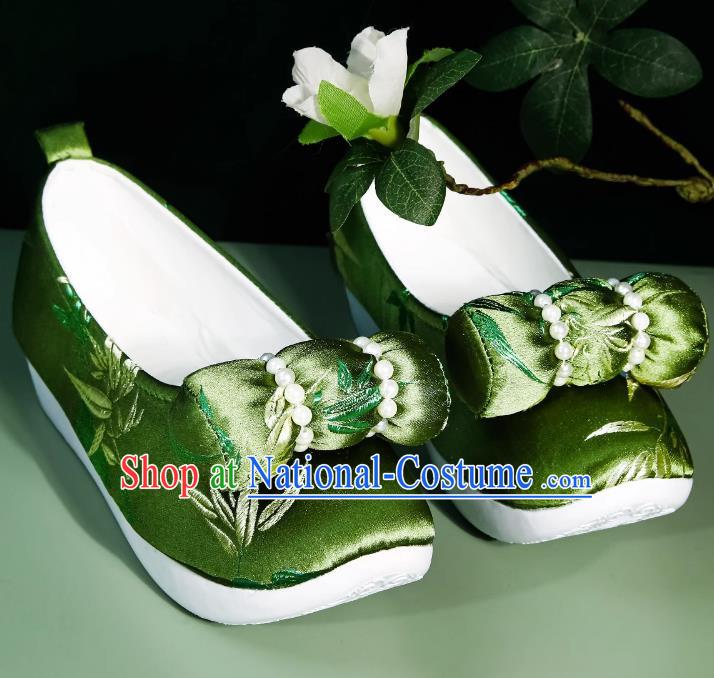 Head Turned Hanfu Shoes Brocade Green Ancient Cloth Shoes