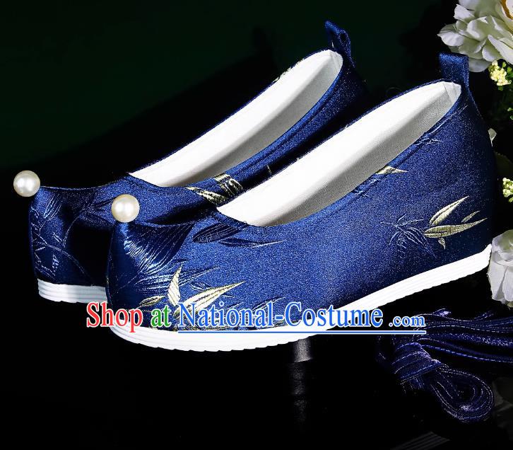 Head Turned Hanfu Shoes Brocade Blue Ancient Cloth Shoes