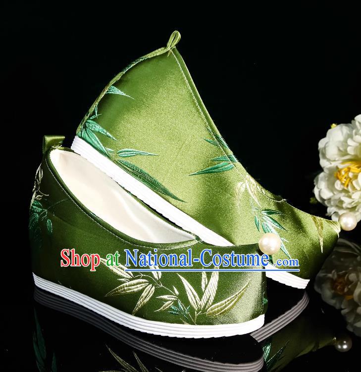 Head Turned Hanfu Shoes Brocade Green Ancient Cloth Shoes