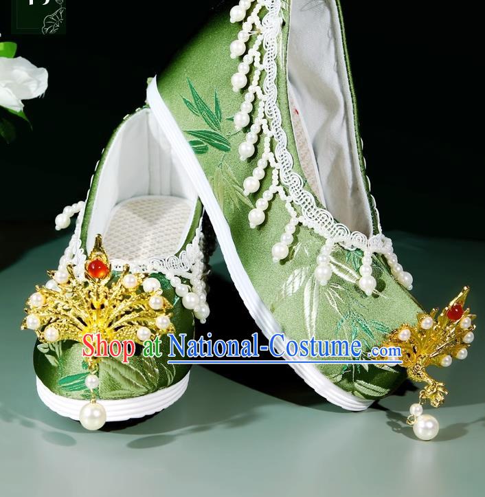 Head Turned Hanfu Shoes Brocade Green Ancient Cloth Shoes