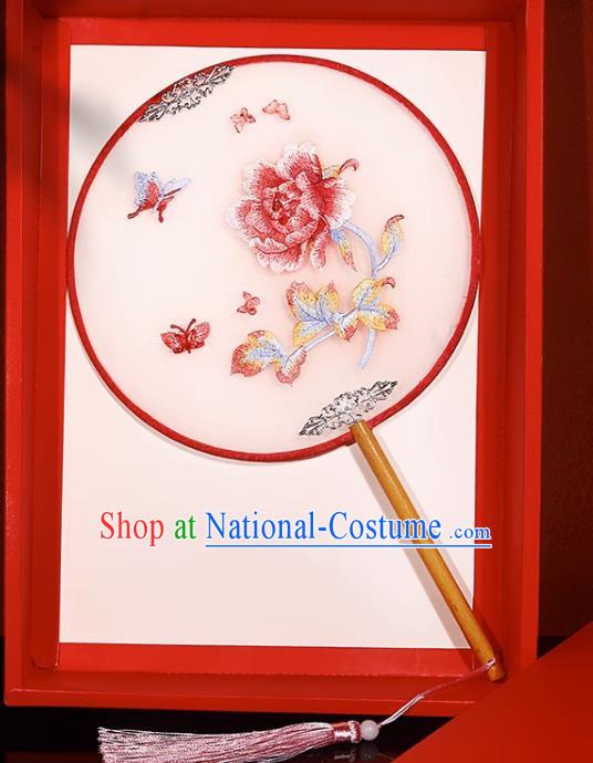 Pink Peony Fan Double Sided Embroidery Suzhou Embroidery Fan Hanfu Girl Ancient Costume Dance Palace Fan Palace