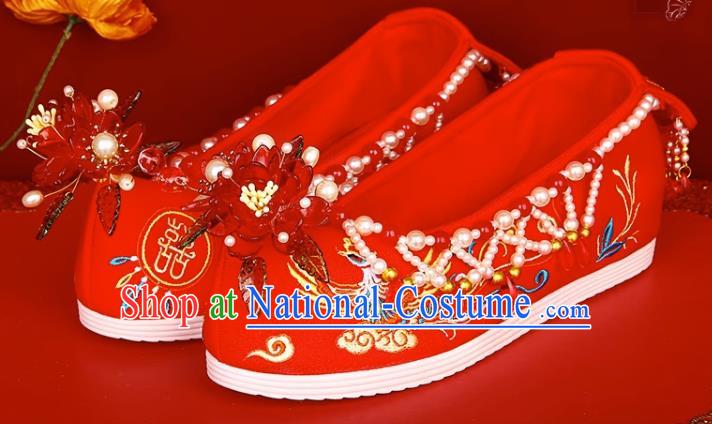 Chinese Style Wedding Shoes Female Xiuhe Shoes Red Bridal Shoes Cloth Shoes