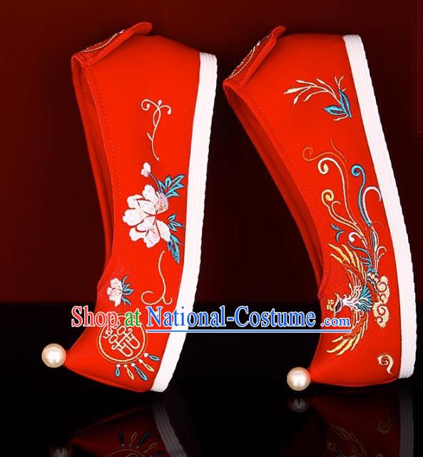 Red Bride Xiuhe Wedding Shoes Embroidered Hanfu Shoes