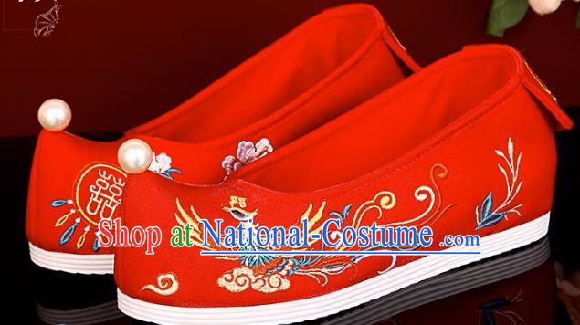 Red Bride Xiuhe Wedding Shoes Embroidered Hanfu Shoes