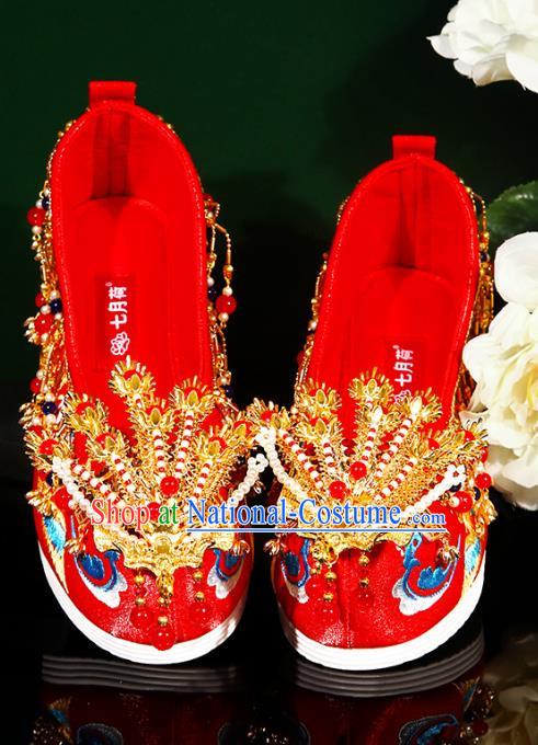 Embroidered Shoes Summer Ming System Red Xiuhe Wedding Shoes Handmade Beaded Phoenix