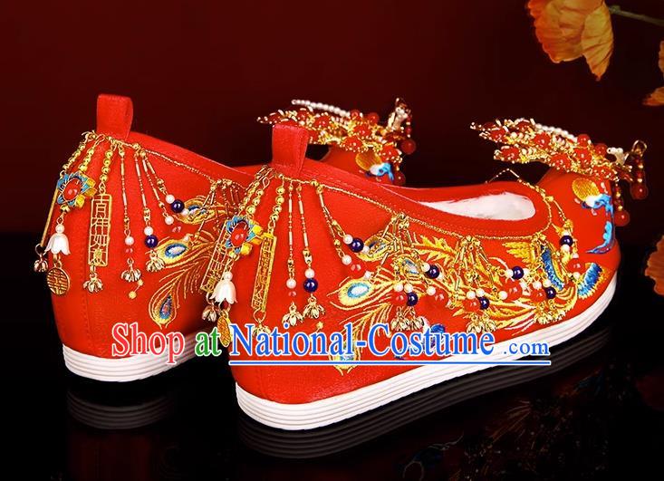 Embroidered Shoes Summer Ming System Red Xiuhe Wedding Shoes Handmade Beaded Phoenix