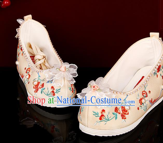 Gold Embroidered Shoes Three Dimensional Flower Pearl Hanfu Shoes