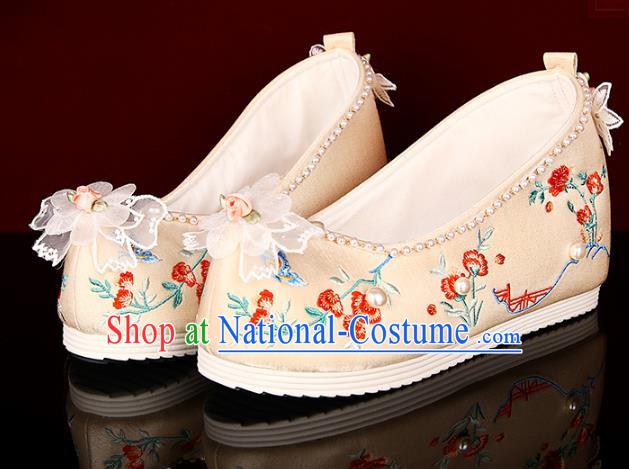 Gold Embroidered Shoes Three Dimensional Flower Pearl Hanfu Shoes