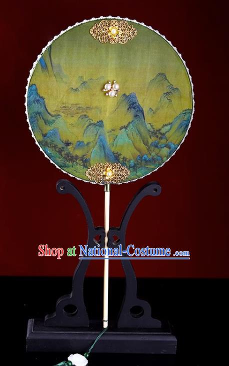 Thousands Of Miles Of Rivers And Mountains Tuan Fan Ancient Fan Hanfu Chinese Style Imitation Silk Dance Fan Southern Song Dynasty Antique Palace Fan