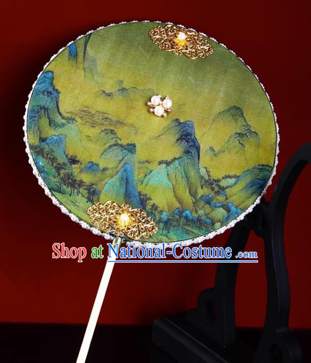 Thousands Of Miles Of Rivers And Mountains Tuan Fan Ancient Fan Hanfu Chinese Style Imitation Silk Dance Fan Southern Song Dynasty Antique Palace Fan