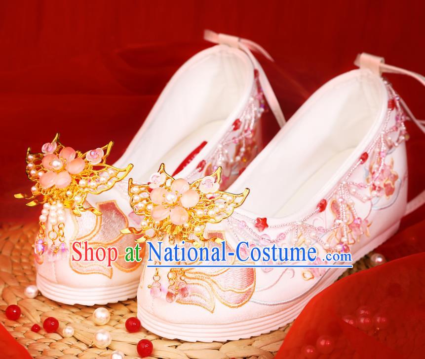 Hanfu Shoes With Heightened Embroidery Flower Shoes Cloth Shoes