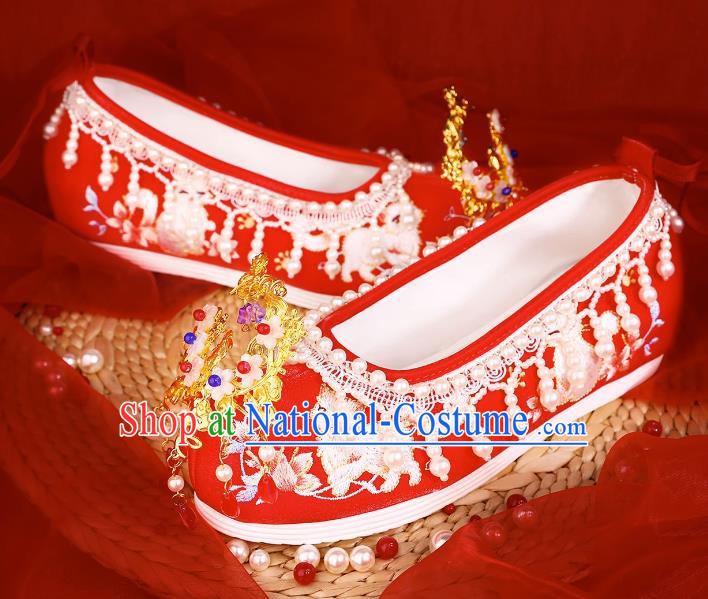 Xiuhe Wedding Shoes Women Embroidered Beaded Pearl Wedding Women Shoes Bridal Shoes