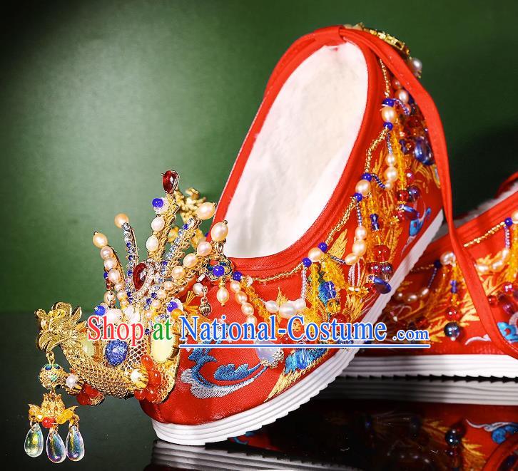 Phoenix Wedding Shoes Heavy Industry Embroidered Shoes Wedding Shoes Women Chinese Style